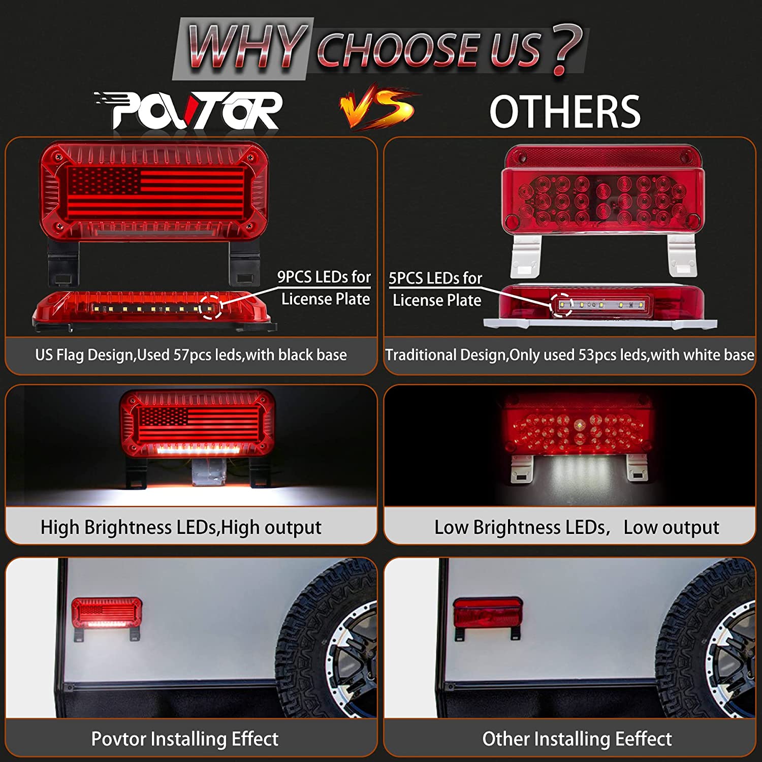 RV Tail Lights, 57 LED RV Camper Trailer Tail Lights With Running/Turn