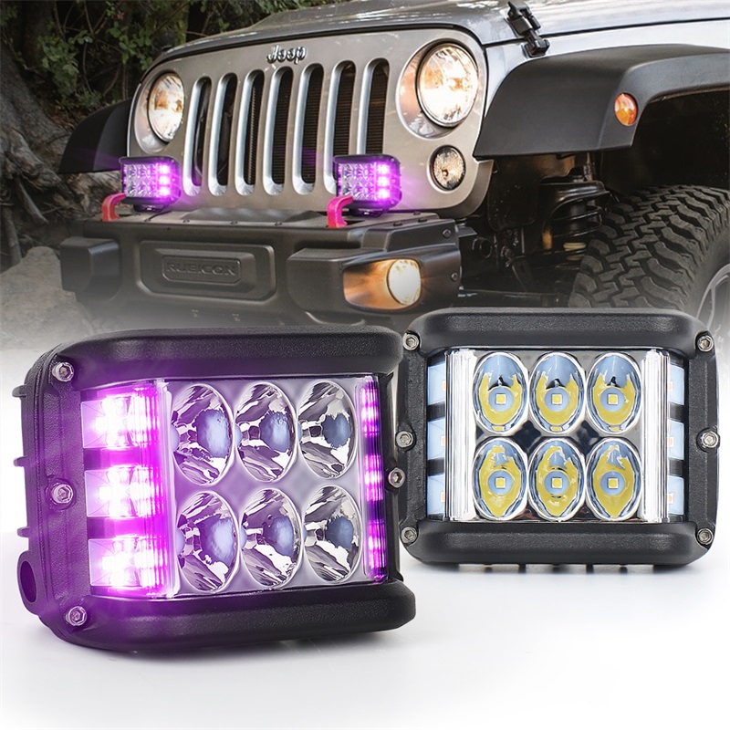 Purple Pink LED Side Shooters, Dual Side LED Pods 30W Spot Flood Driving Lights with Purple Pink Solid Strobe LED Cubes Compatible with ATV RZR 1000 Trucks Tractors SUV UTV 4X4 Boat