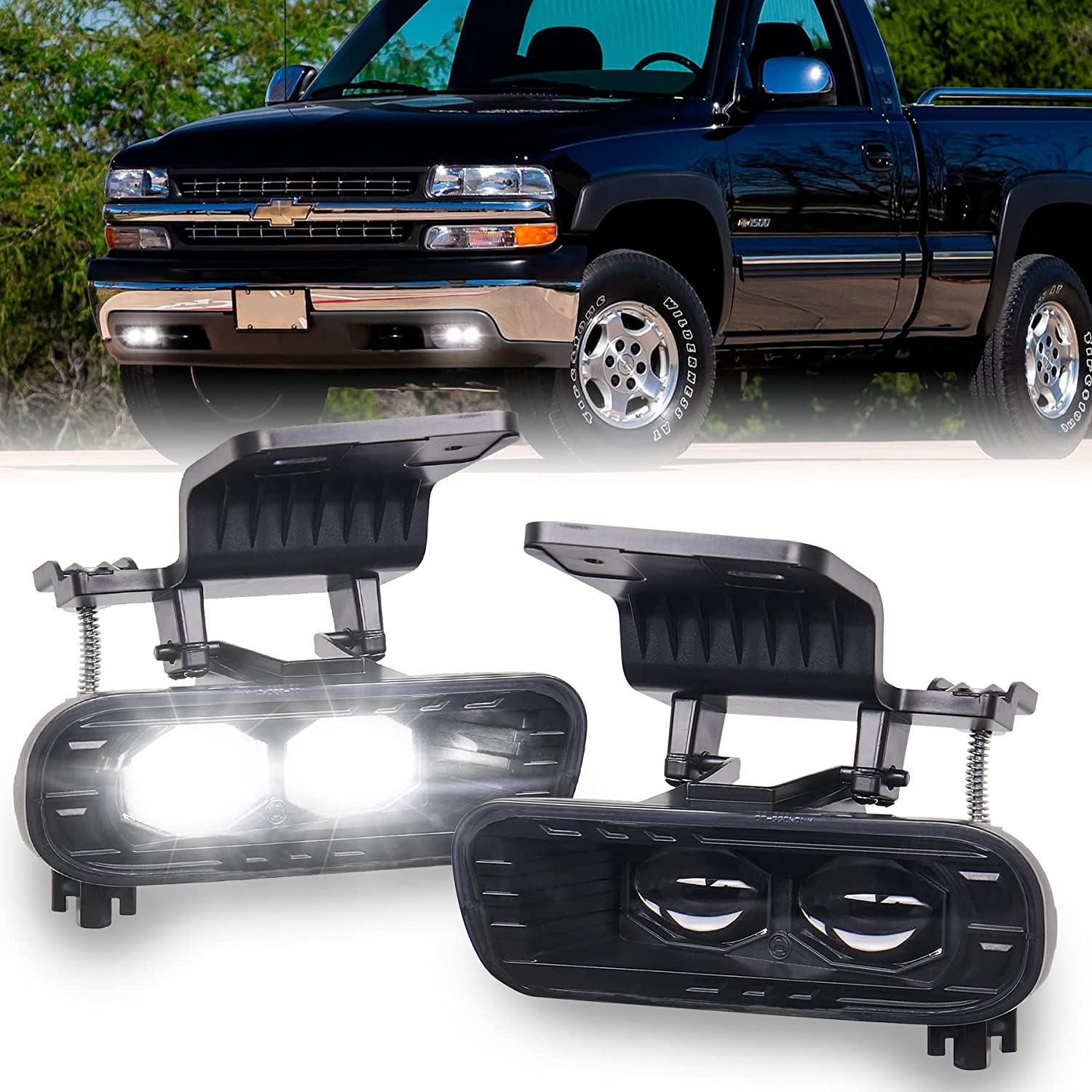 MOVOTOR LED Fog Lights Replacement 300% Bright Bumper Fog Lamps Compatible with 1999-2002 Chevy Silverado 1500 2500, 2000-2001 Silverado 3500, 2000-2006 Chevrolet Suburban Tahoe
