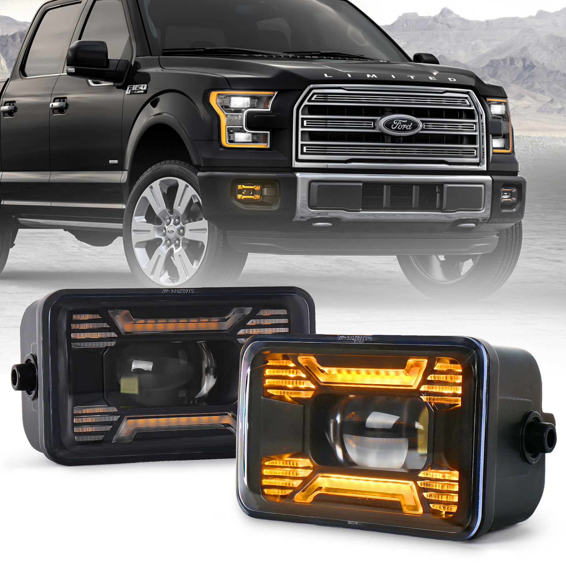 F150 LED Fog Lights, 4inch Fog Lights Upgrade X Design with Amber Turn Signal LED Front Bumper Fog Lamps Compatible with Ford F150 2015-2020 Ford Super Duty 2017 2018