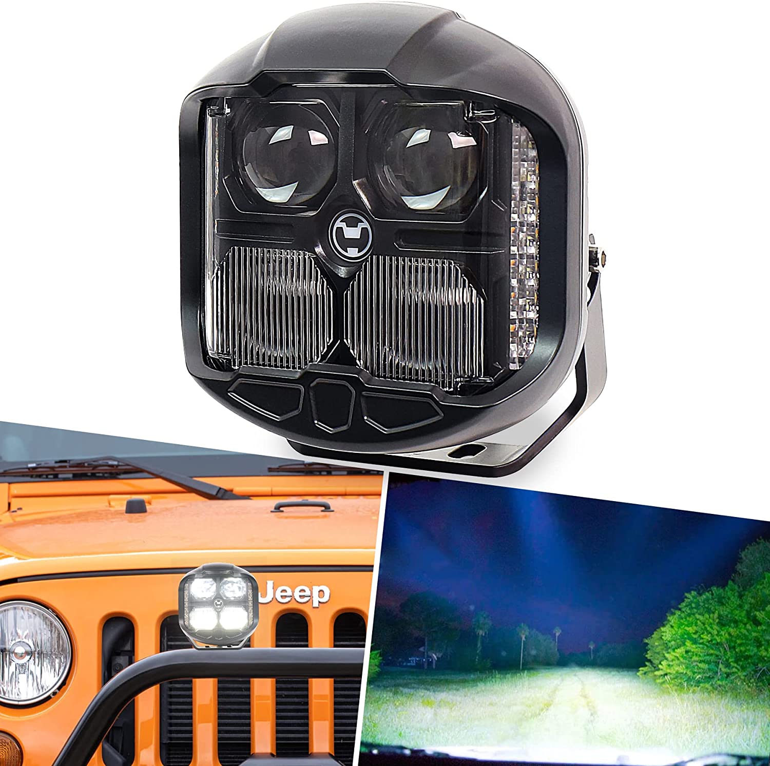 LED Off Road Light 6 inch 7000LM Offroad LED Driving Light Combo Beam with Solid/Strobe Side Shooter Light Waterproof Compatible with Jeep Trucks ATV Tractor Pickup ATV UTV SUV 1 PCS