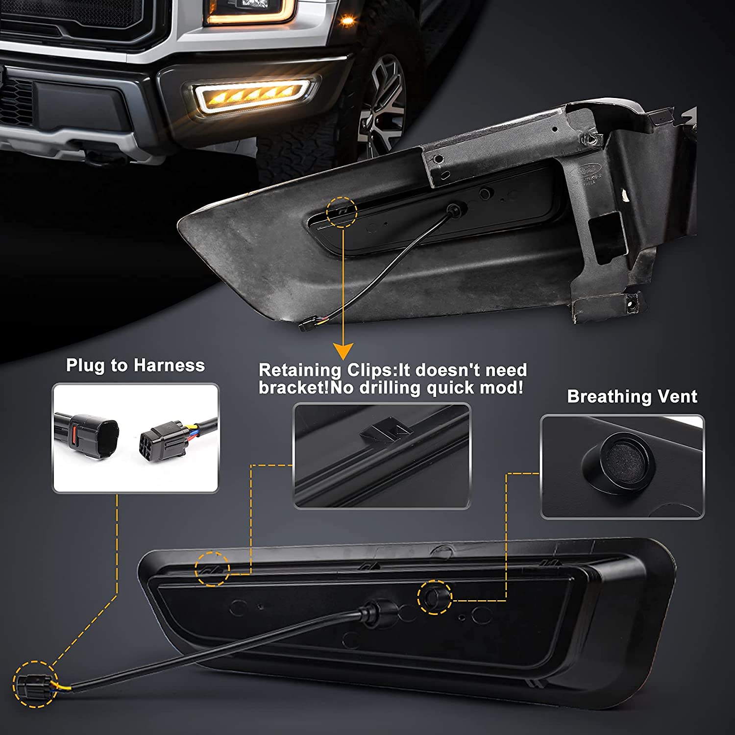 Ford Raptor Fog Lights with Ice Blue/White Raptor Bumper Lights Amber