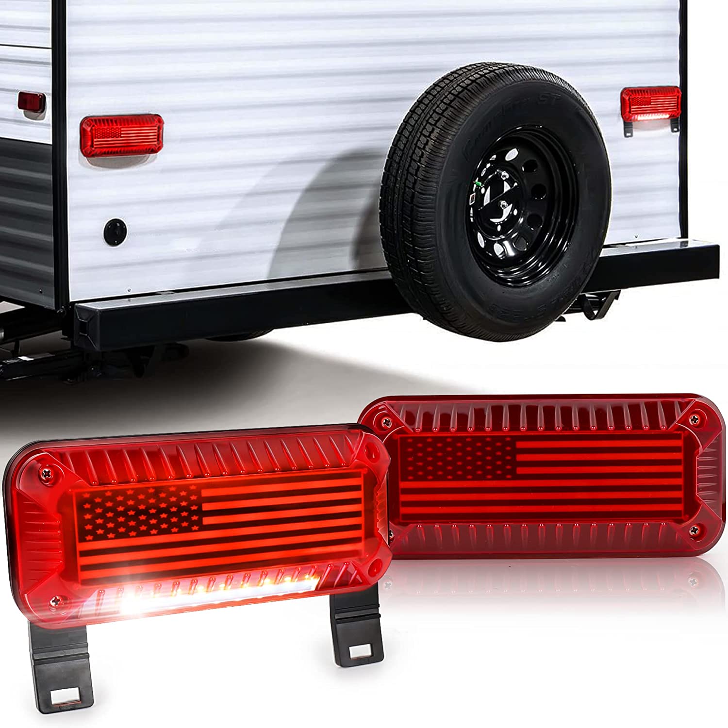 RV Tail Lights, 57 LED RV Camper Trailer Tail Lights With Running/Turn Signal /Brake/Stop License Plate Light Surface Mount RV Led Tail Lights
