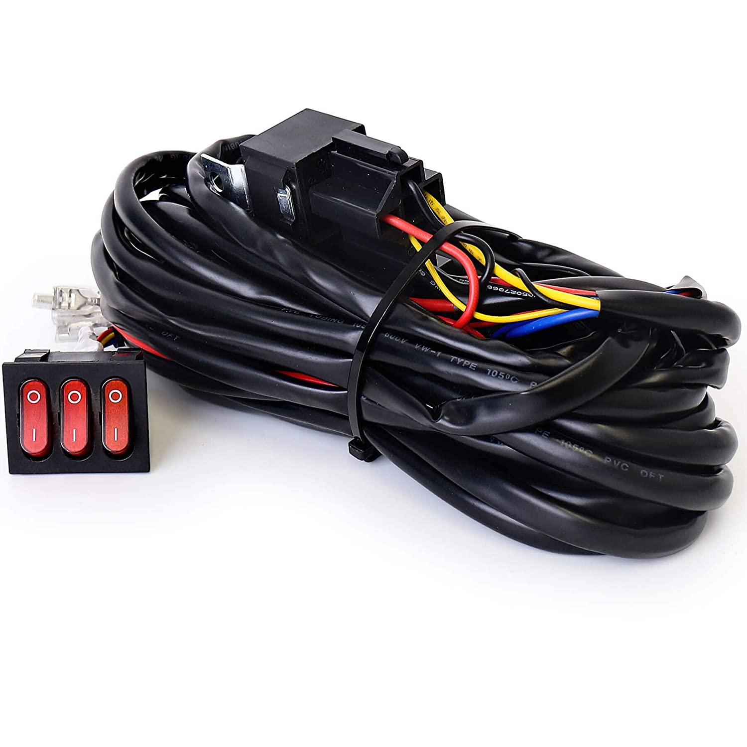 2 Leads Wiring Harness Kit with 3 On Off Switches, 12V 4 Wires LED Side Shooter Pods Wiring Harness for Off Road Heavy Duty Truck ATV SUV LED Lights LED Work Light Pods