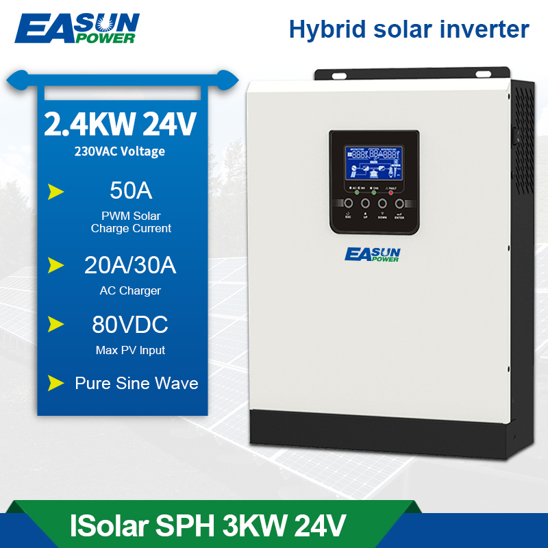 EASUN POWER Solar Inverter 3KVA Pure Sine Wave 24V 220V PV Power 1500W Built-in PWM 50A Solar Charge Controller and AC Charger for Home Use-EASUN POWER Official Store