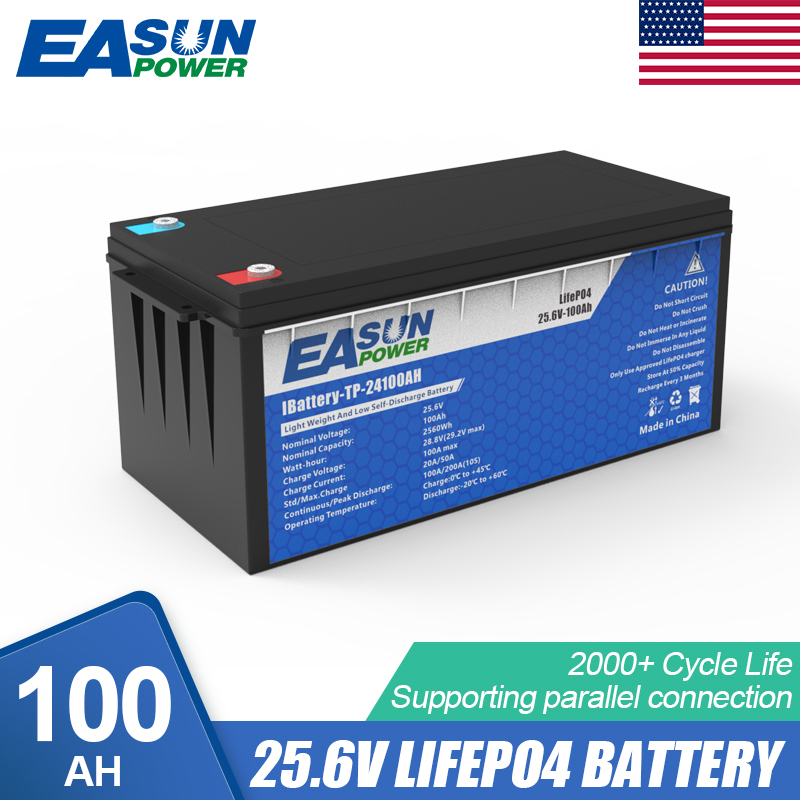 EASUN POWER 25.6V 100AH Lithium Energy Storage LiFePO4 Battery  Iron Battery for Solar Power System from US