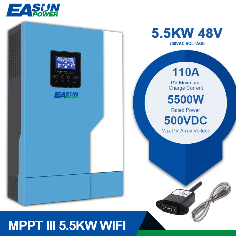 EASUN POWER Soalr Inverter 5500W MPPT 100A 500VDC PV Input 220VAC 48VDC 5.5KW Pure Sine Wave hybrid inverter With WiFI Ship From EU