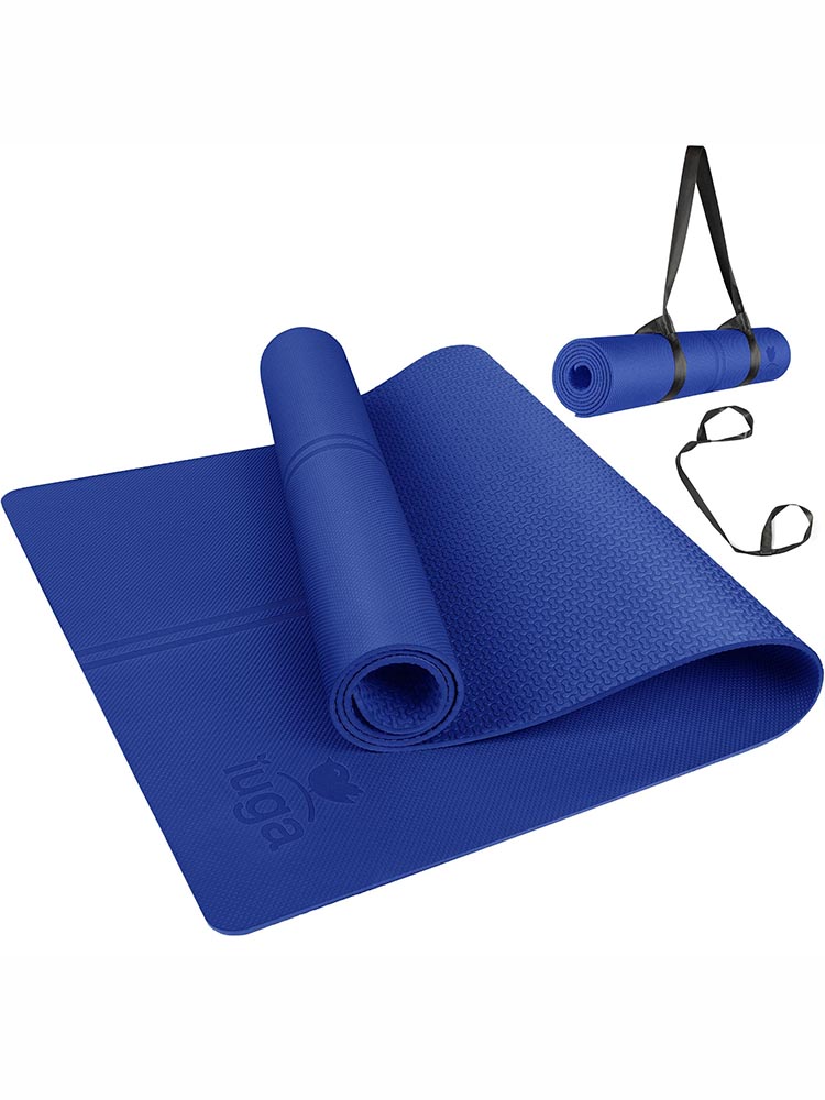 IUGA Eco Friendly Yoga Mat with Alignment Lines, Free Carry Strap, Non Slip TPE Yoga Mat for All Types of Yoga, Extra Large Exercise and Fitness Mat Size 72”X26”X1/4"