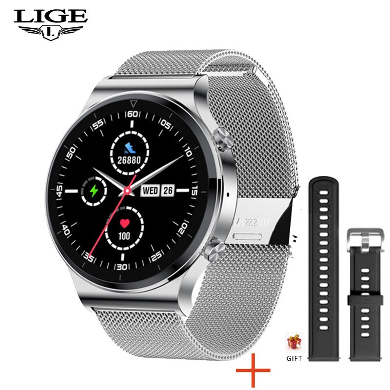 LIGE Mens Smart Watch + Silicone Strap