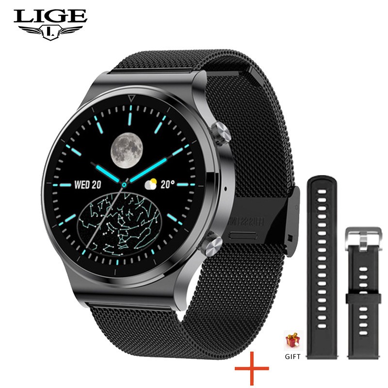 LIGE Mens Smart Watch + Silicone Strap
