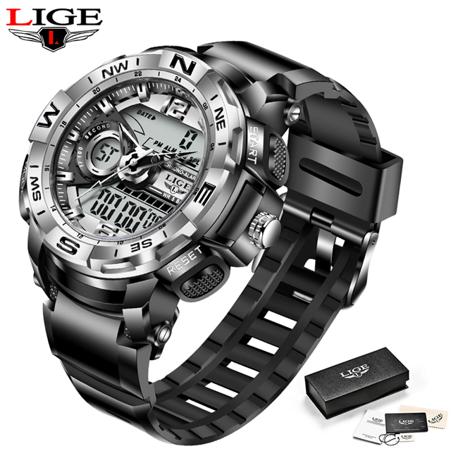 LIGE LED Dual Display Outdoor Sports Watch
