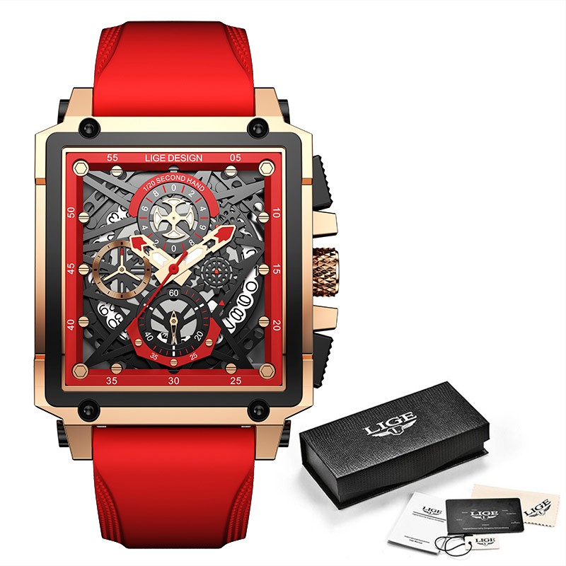 LIGE Men Watches Silicone Square