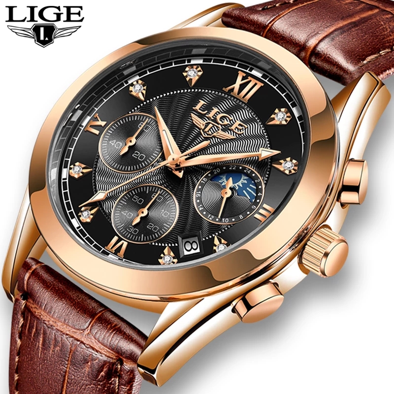 Men's Leather Quartz Wristwatch