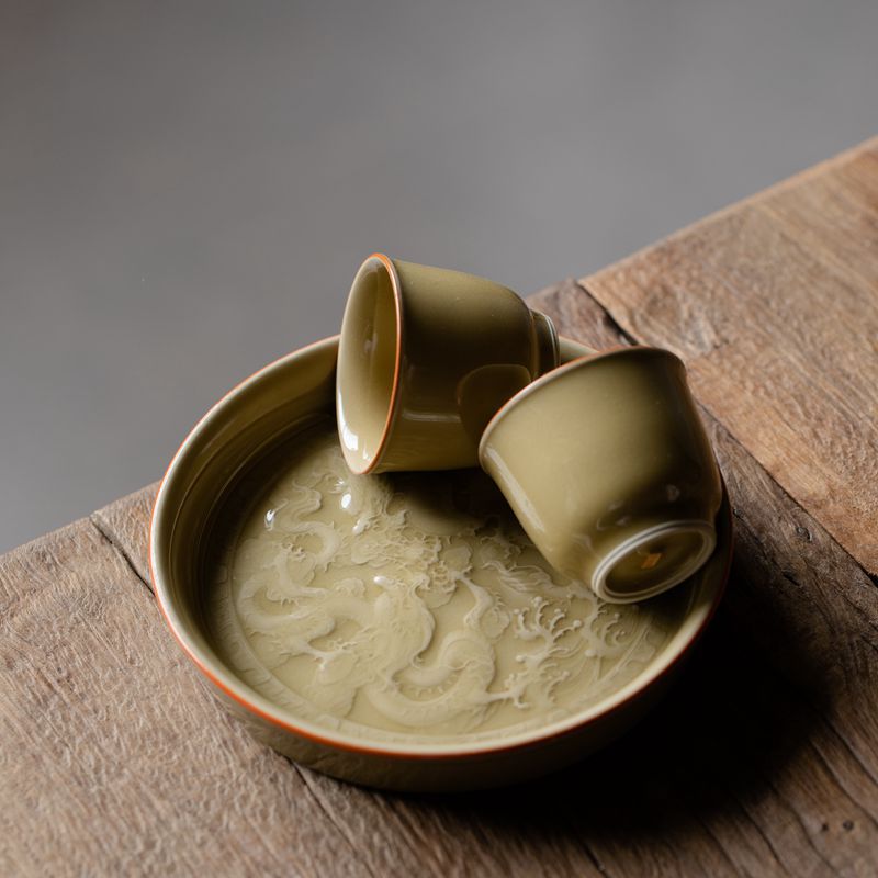 [Winter SALE]"Double Dragon" - Ding Kiln Ceramic Teapot Holder/Tea Tray-TeaTsy Official Website