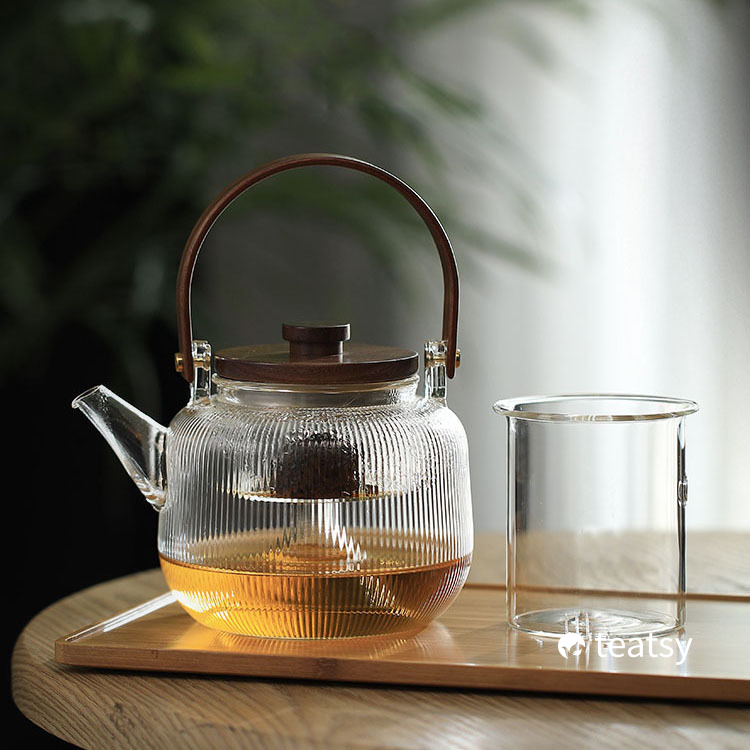 "Serendipity" - High-grade Borosilicate Glass Teapot with Wooden Overhead-TeaTsy Official Website
