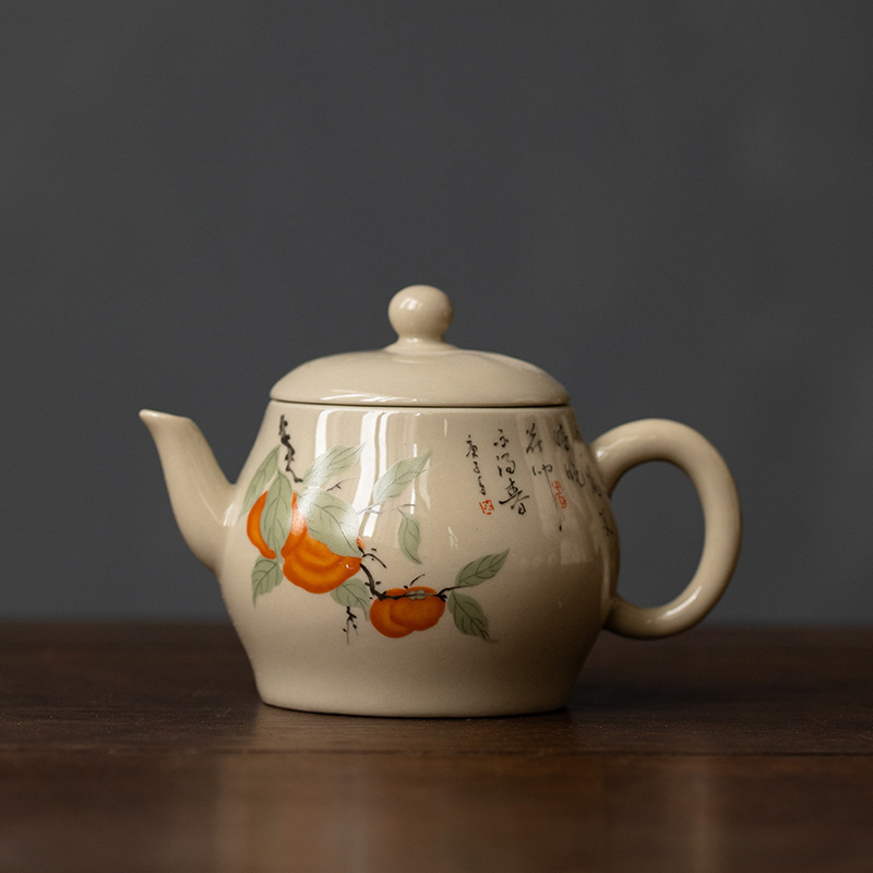 Vintage Grasswood Gray Glaze Teapot With Traditional Chinese Watercolor Paintings-TeaTsy - For A Good Cup of Tea