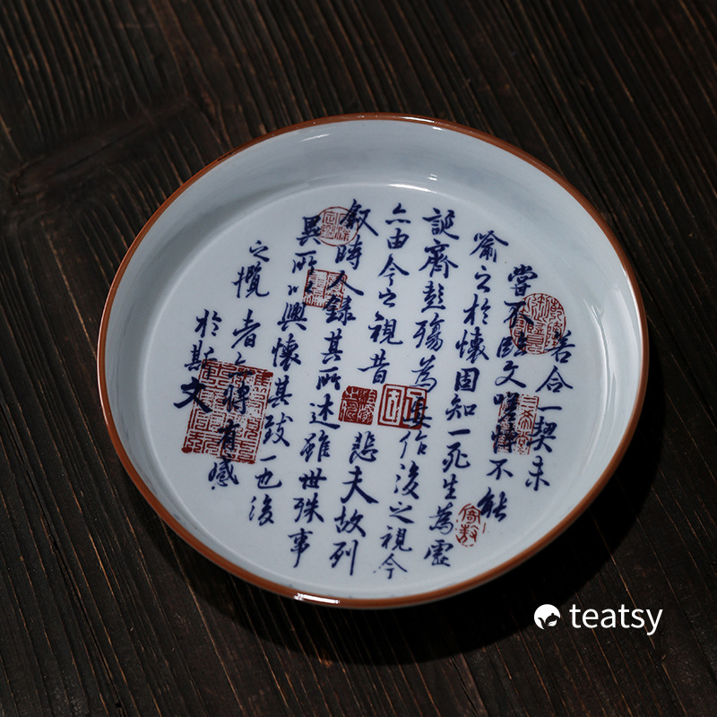 “Lantingji Xu” - Hand Painted Antique Chinese Style Blue & White Porcelain Pot Holder/Tea Tray-TeaTsy - For A Good Cup of Tea