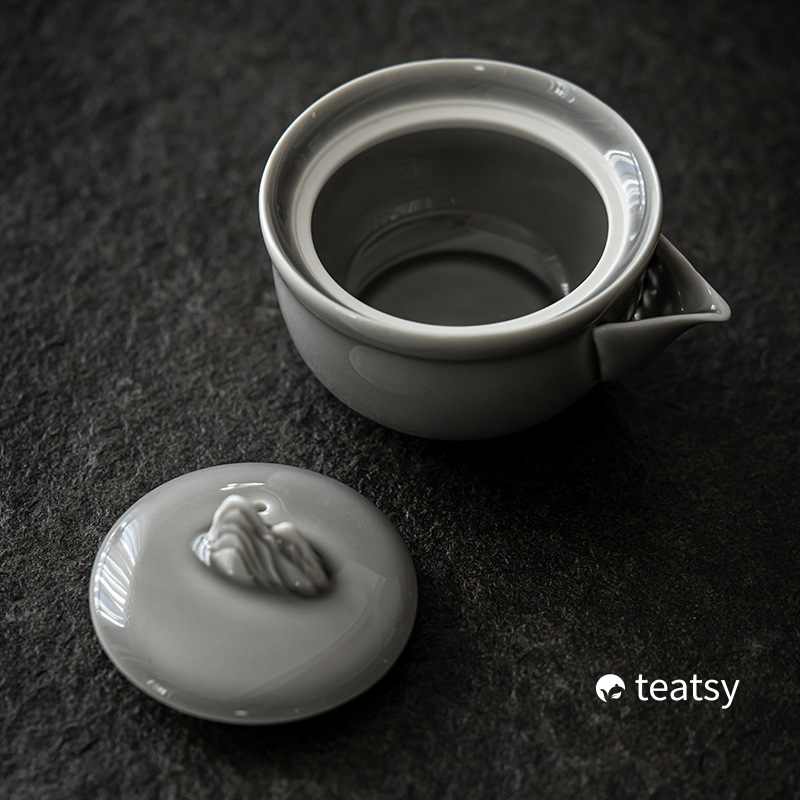 [SALE][Buy 1 Get 1 Free]“Mountain Silhouette”Handmade Ice-gray Glaze Ceramic Easy Brew Gaiwan-TeaTsy Official Website