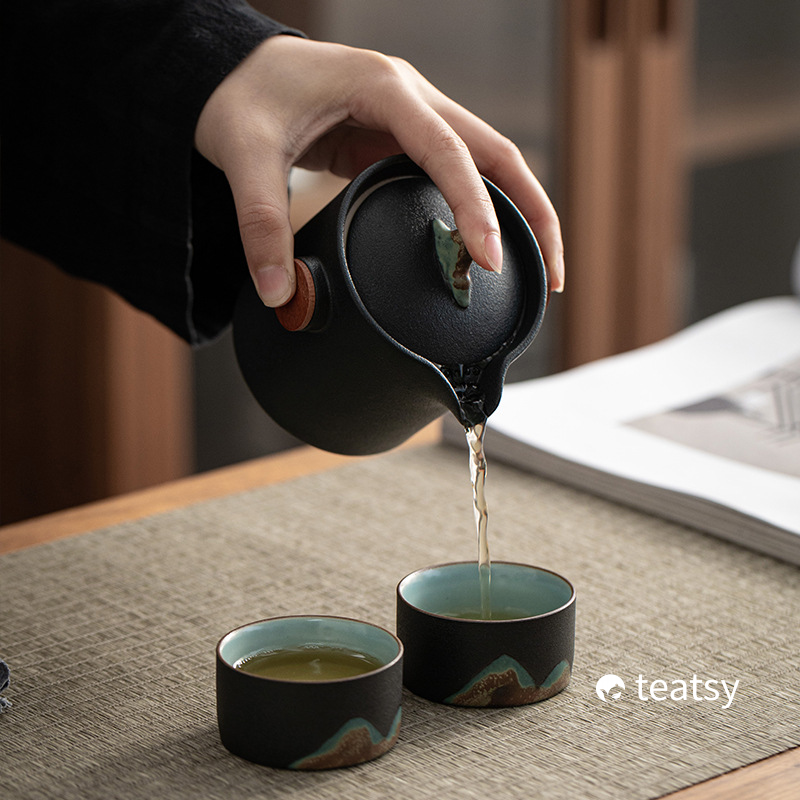 [SALE]“Breeze From Mountain Afar” - Handmade Black Pottery Easy Brew Tea Set With Protective Case-TeaTsy Official Website