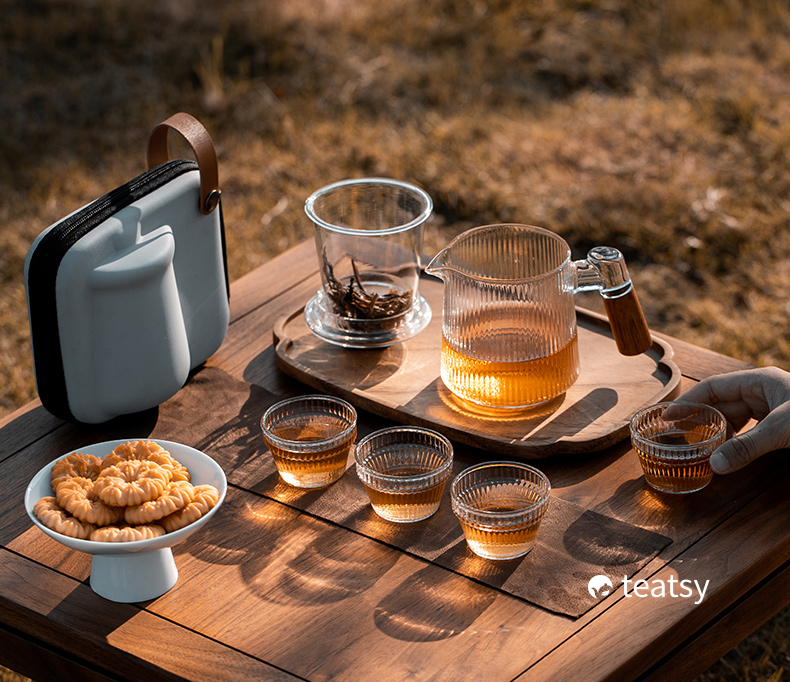 Bluestone Glaze Portable Storage Travel Tea Set Quick Customer Small Set  Outdoor Portable Simple Glass Tea Making Quick Customer Cup in 2023