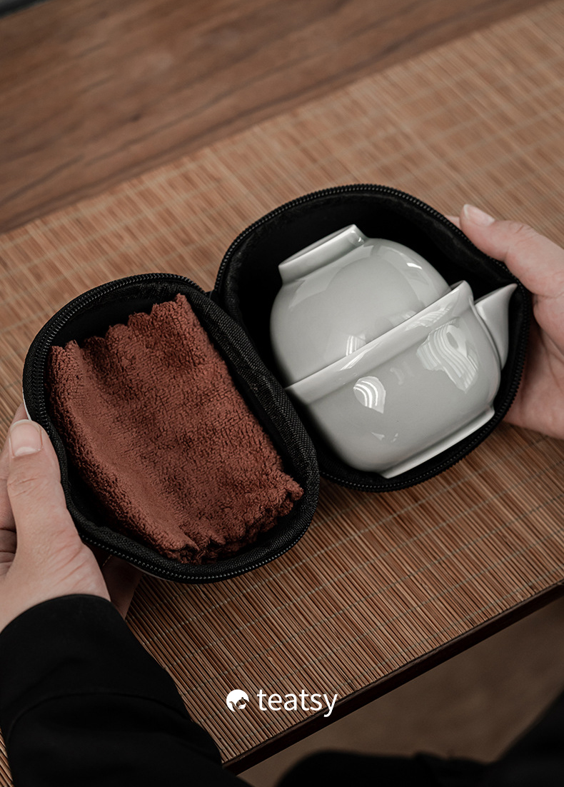 [SALE]“Mountain Silhouette”Handmade Ice-gray Glaze Ceramic Easy Brew Gaiwan Teaset (Double-cup) With Protective Case-TeaTsy Official Website