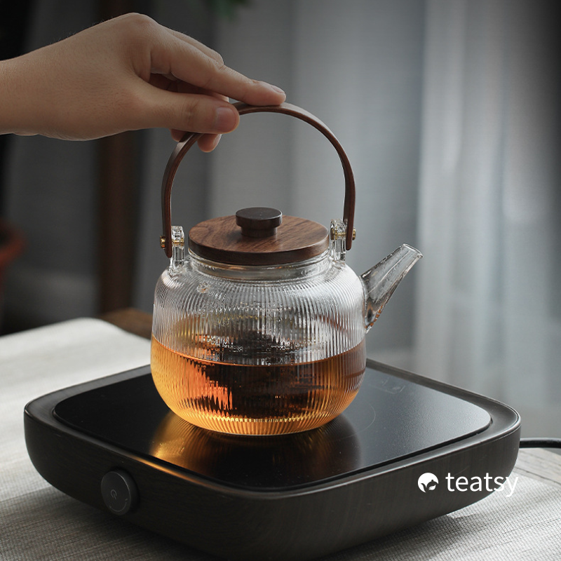"Serendipity" - High-grade Borosilicate Glass Teapot with Wooden Overhead-TeaTsy Official Website