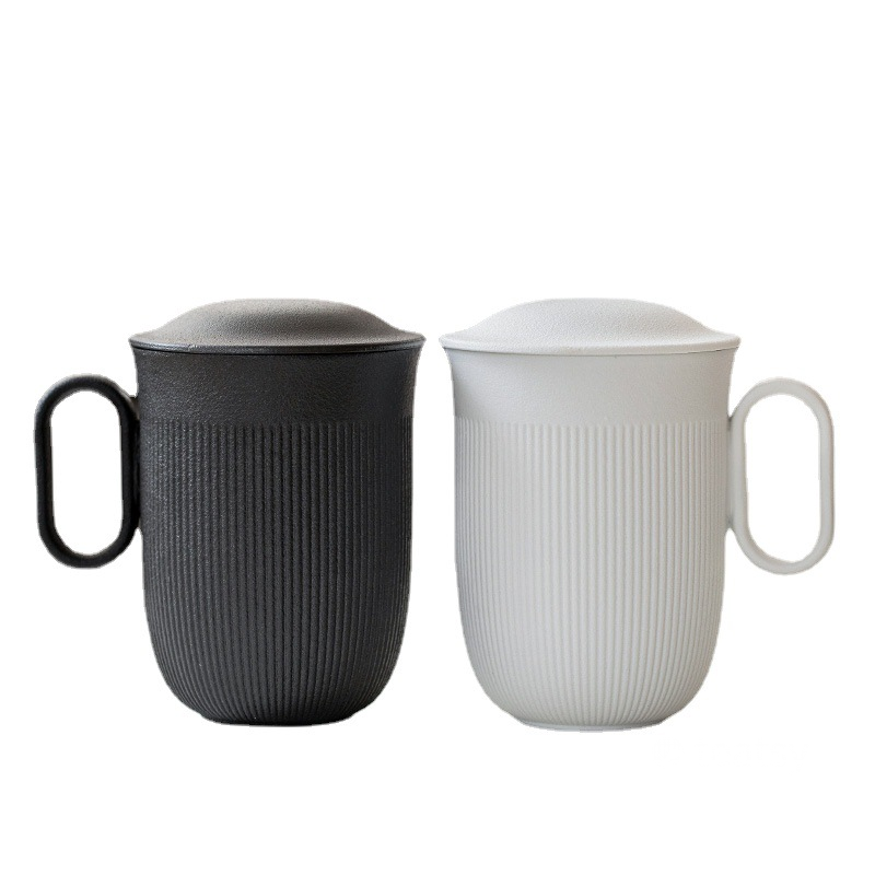 B&W - Minimalism Handmade Portable Black Ceramic Tea Mug With Infuser