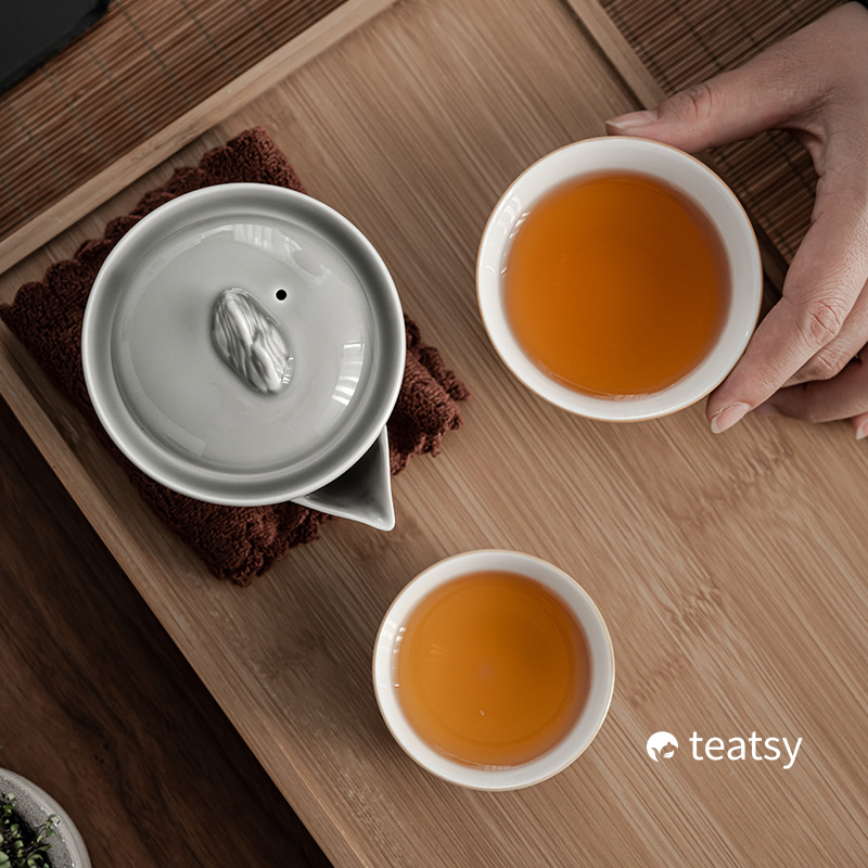 [SALE]“Mountain Silhouette”Handmade Ice-gray Glaze Ceramic Easy Brew Gaiwan Teaset (Double-cup) With Protective Case-TeaTsy Official Website