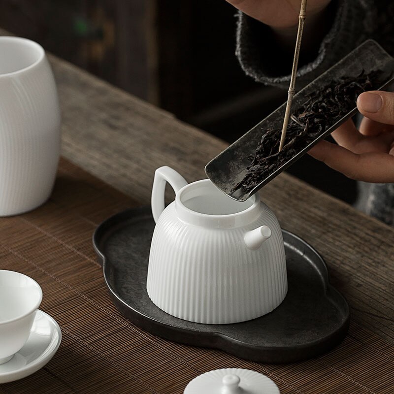 Vertical Pattern Dehua White Porcelain Teapot-TeaTsy - For A Good Cup of Tea