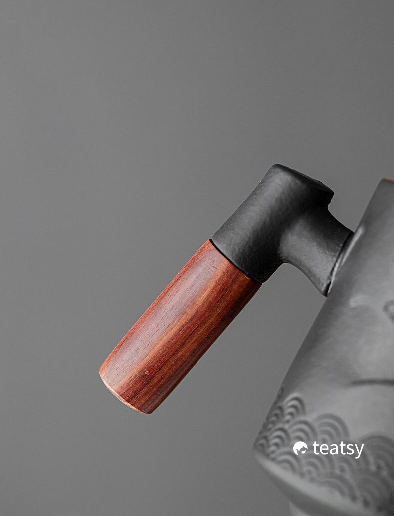 “Mountain” - Embossed Ceramic Tea Mug With Wooden Handle and Removable Infuser-TeaTsy Official Website