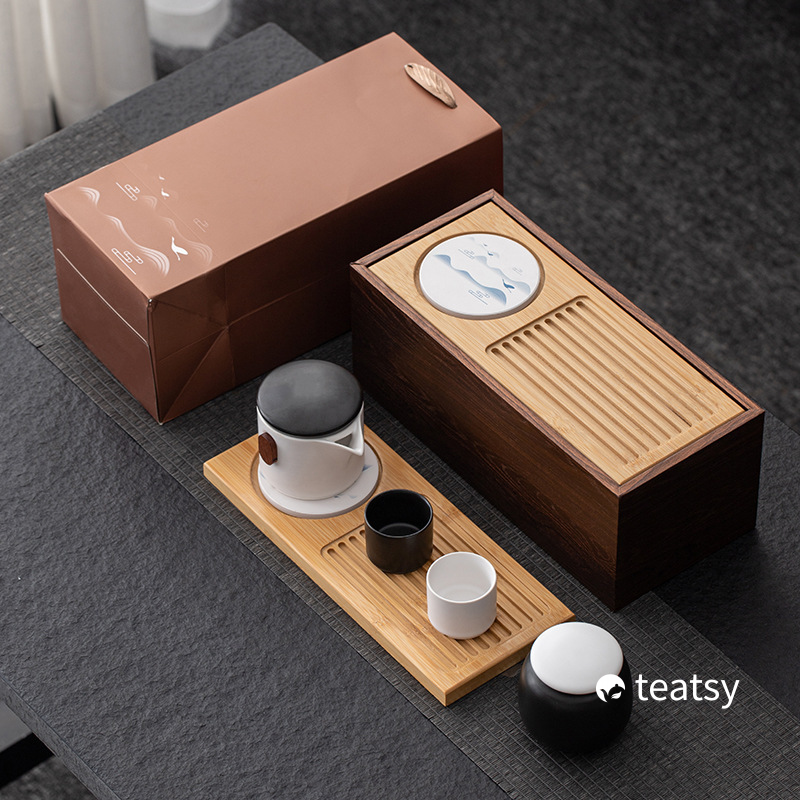 [SALE]"Untitled" Handmade Japanese Style White/Black Porcelain Gift Teaset-TeaTsy Official Website