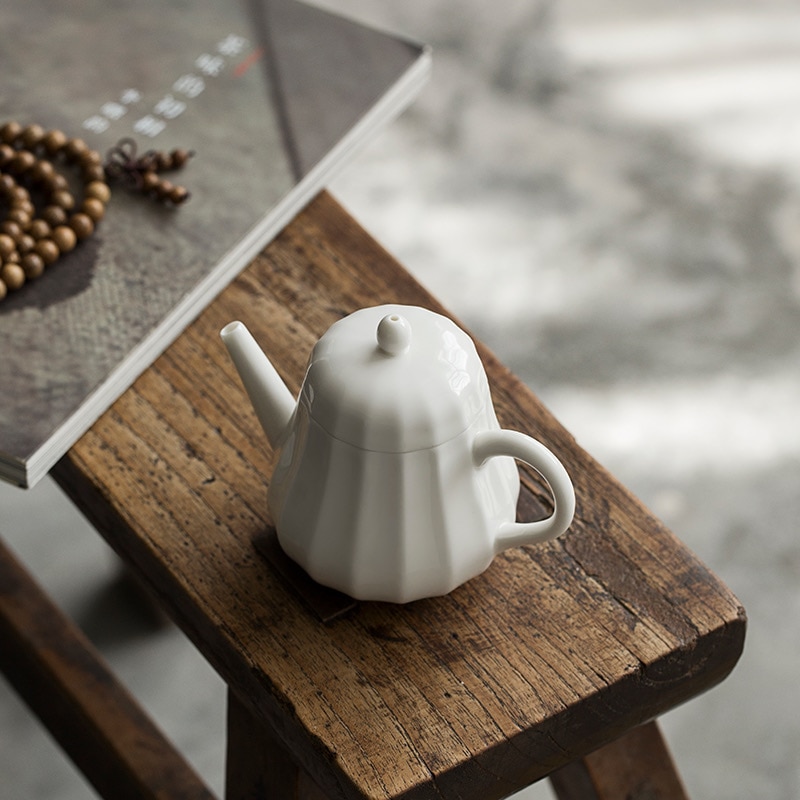 Pumpkin Shape Dehua White Porcelain Teapot-TeaTsy - For A Good Cup of Tea