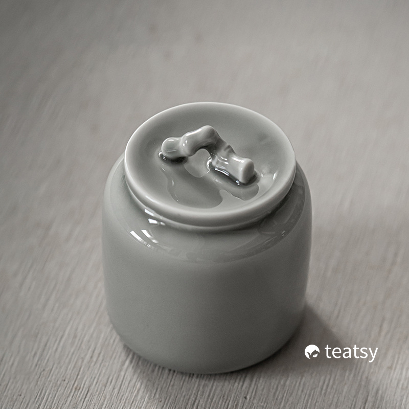 [SALE]"Quiet Bamboo" Handmade Ice-gray Glaze Ceramic Tea Canister-TeaTsy Official Website