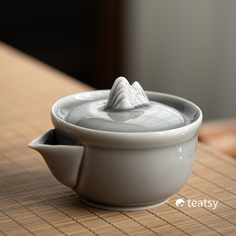 [SALE][Buy 1 Get 1 Free]“Mountain Silhouette”Handmade Ice-gray Glaze Ceramic Easy Brew Gaiwan-TeaTsy Official Website