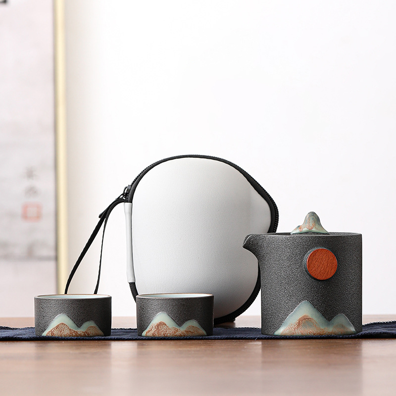 [SALE]“Breeze From Mountain Afar” - Handmade Black Pottery Easy Brew Tea Set With Protective Case-TeaTsy Official Website