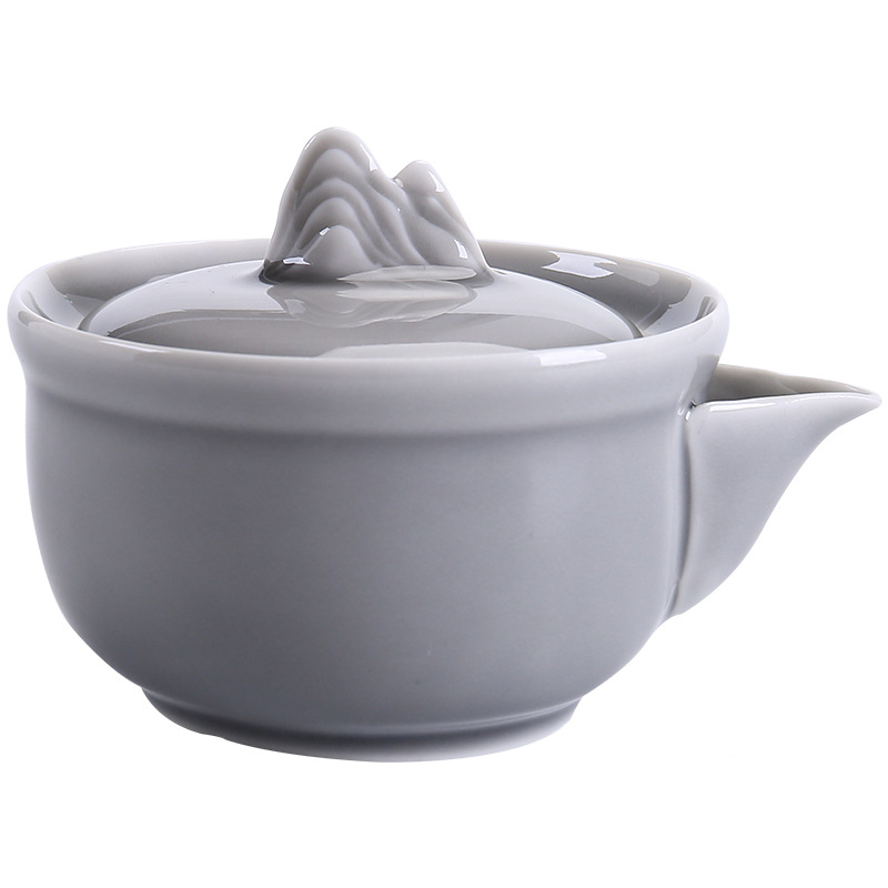 [SALE][Buy 1 Get 1 Free]“Mountain Silhouette”Handmade Ice-gray Glaze Ceramic Easy Brew Gaiwan-TeaTsy Official Website