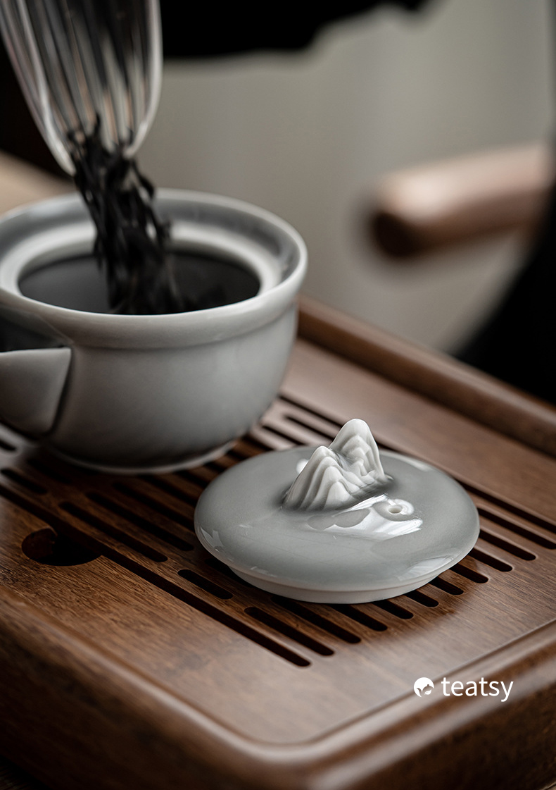 [SALE][Buy 1 Get 1 Free]“Mountain Silhouette”Handmade Ice-gray Glaze Ceramic Easy Brew Gaiwan-TeaTsy Official Website