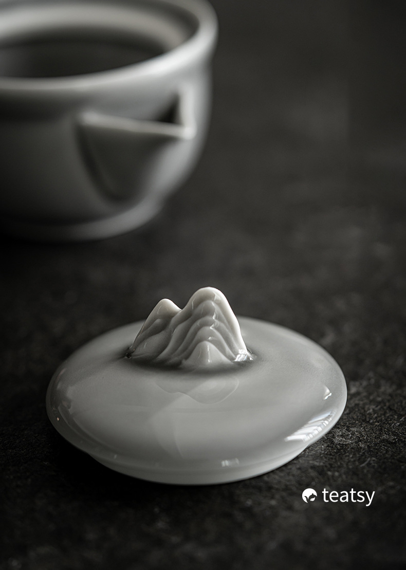 [SALE]“Mountain Silhouette”Handmade Ice-gray Glaze Ceramic Easy Brew Gaiwan Teaset (Double-cup) With Protective Case-TeaTsy Official Website