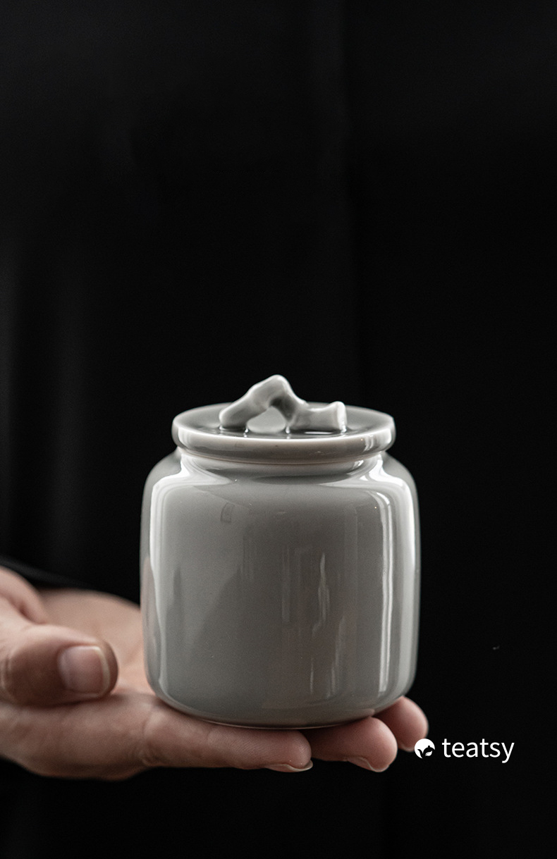 [SALE]"Quiet Bamboo" Handmade Ice-gray Glaze Ceramic Tea Canister-TeaTsy Official Website