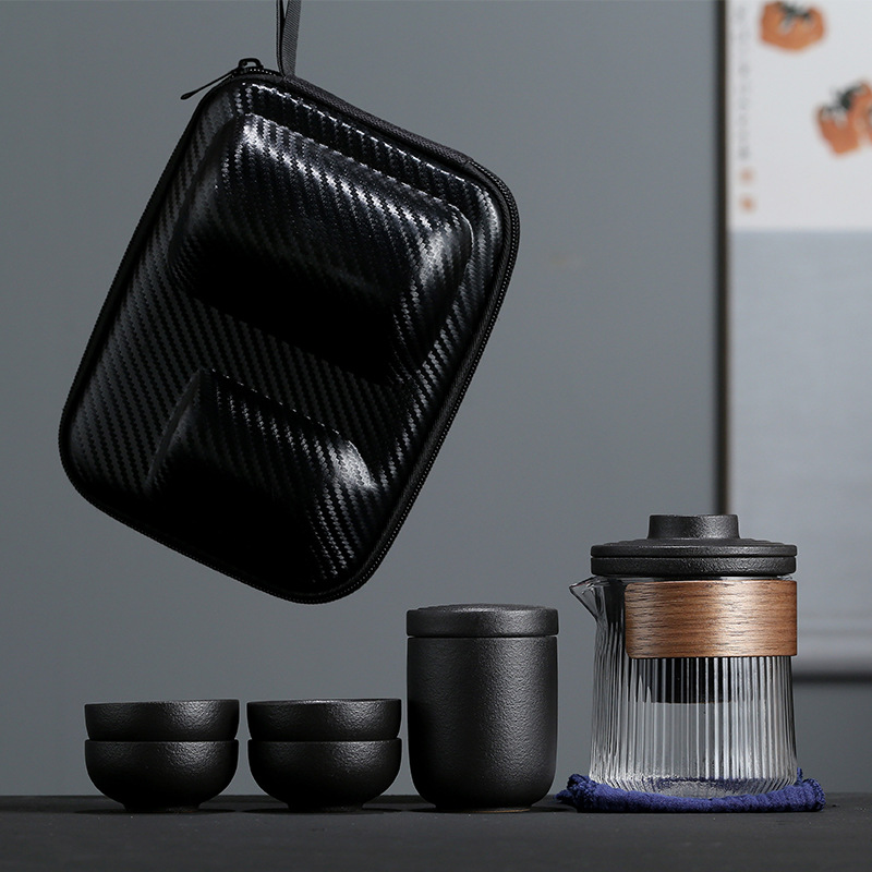 [SALE]"Wood Talk" Handmade Black Pottery Easy Brew Outdoor Teaset With Protective Case-TeaTsy Official Website