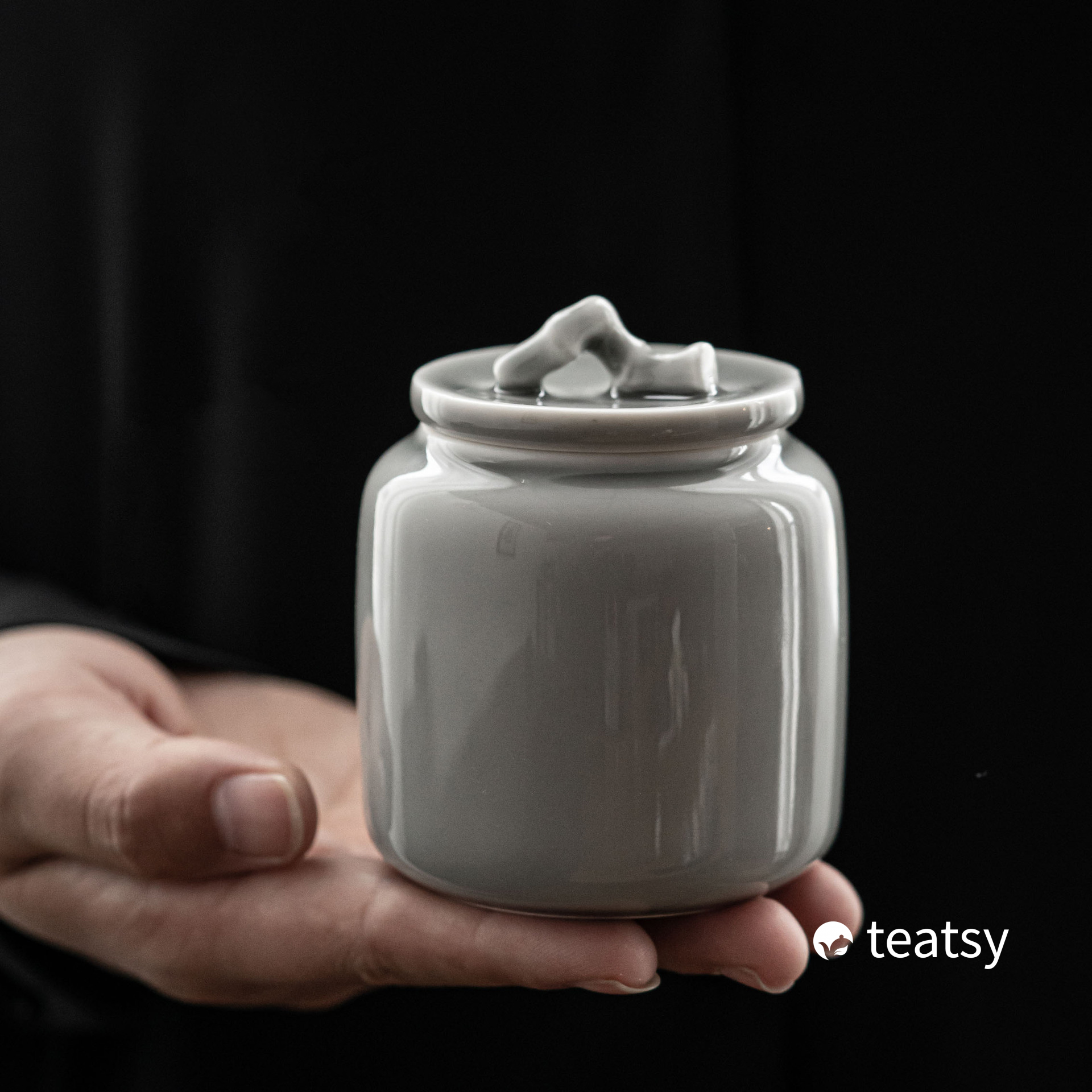 "Quiet Bamboo" Handmade Ice-gray Glaze Ceramic Tea Canister-TeaTsy Official Website