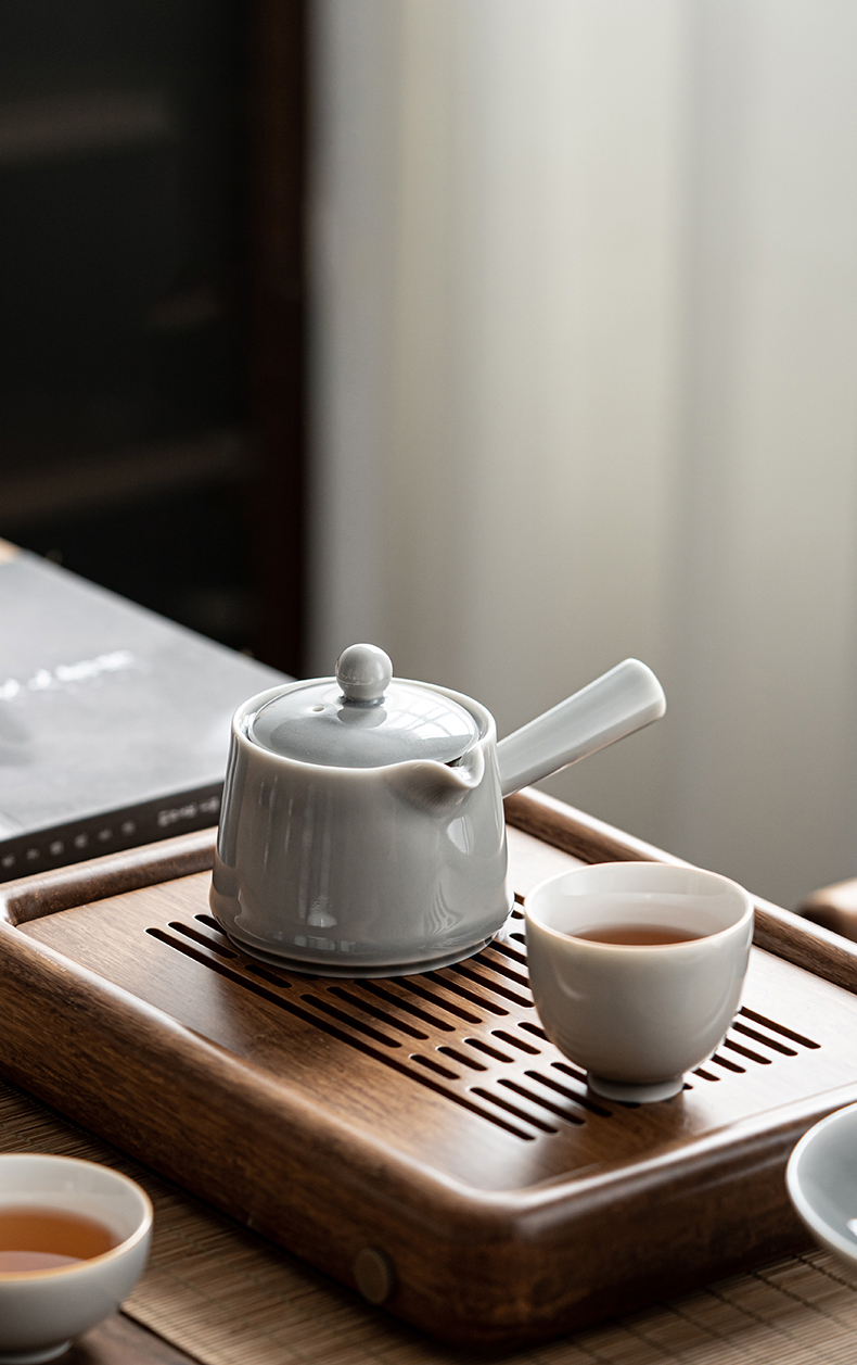 [SALE]“Originless” Handmade Ice-gray Glaze Ceramic Teapot With Side Handle-TeaTsy Official Website