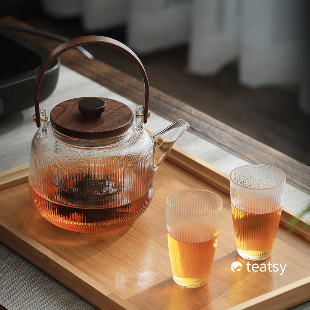 Serendipity - High-grade Borosilicate Glass Teapot with Wooden Overhead