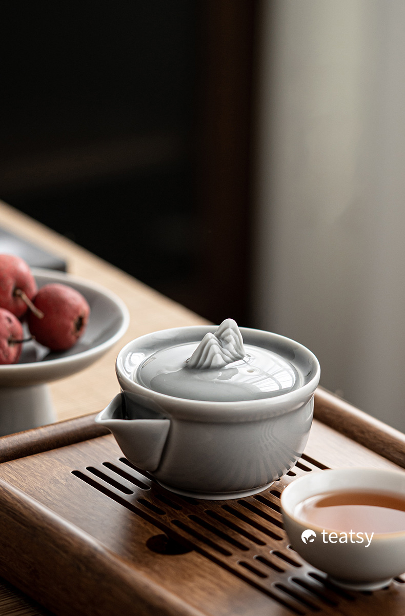 [SALE][Buy 1 Get 1 Free]“Mountain Silhouette”Handmade Ice-gray Glaze Ceramic Easy Brew Gaiwan-TeaTsy Official Website