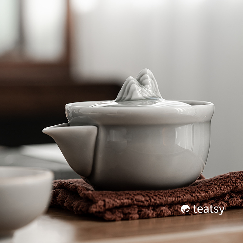 [SALE]“Mountain Silhouette”Handmade Ice-gray Glaze Ceramic Easy Brew Gaiwan Teaset (Double-cup) With Protective Case-TeaTsy Official Website