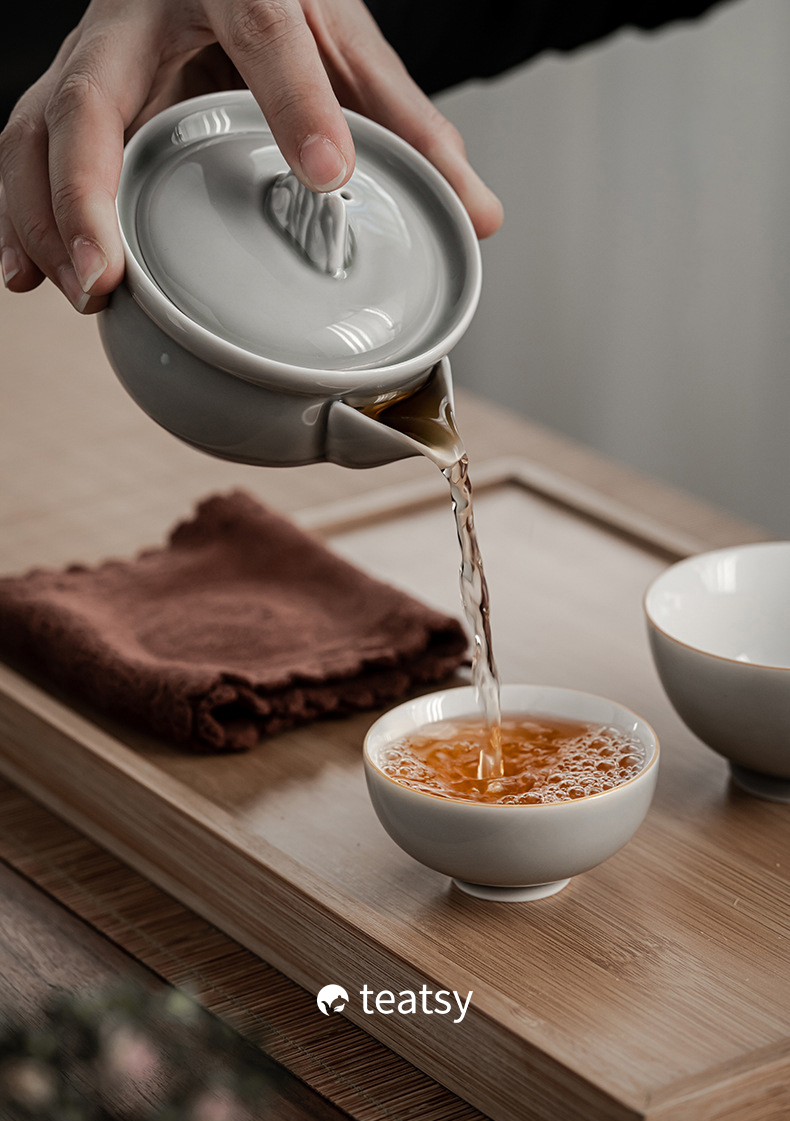 [SALE]“Mountain Silhouette”Handmade Ice-gray Glaze Ceramic Easy Brew Gaiwan Teaset (Double-cup) With Protective Case-TeaTsy Official Website