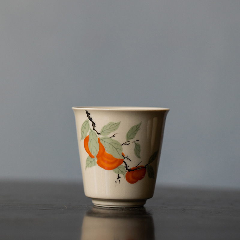 Vintage Grasswood Gray Glazed Tea Cup With Traditional Chinese Watercolor Paintings (60ml)-TeaTsy Official Website