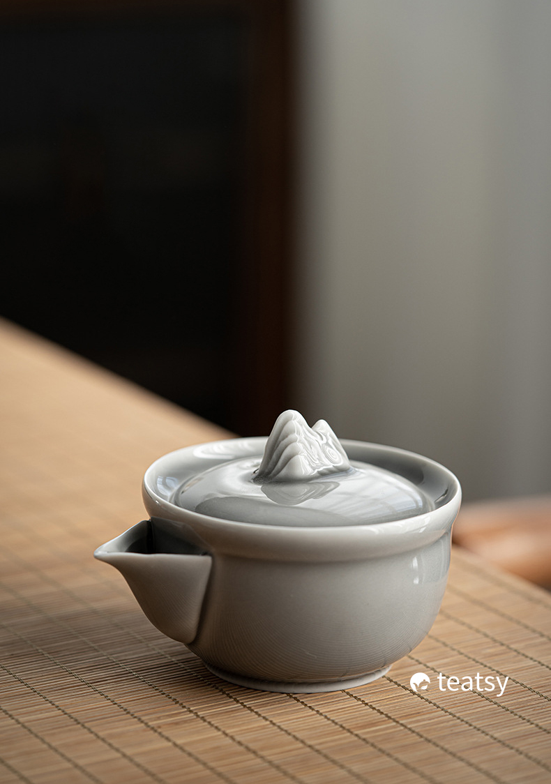 [SALE][Buy 1 Get 1 Free]“Mountain Silhouette”Handmade Ice-gray Glaze Ceramic Easy Brew Gaiwan-TeaTsy Official Website