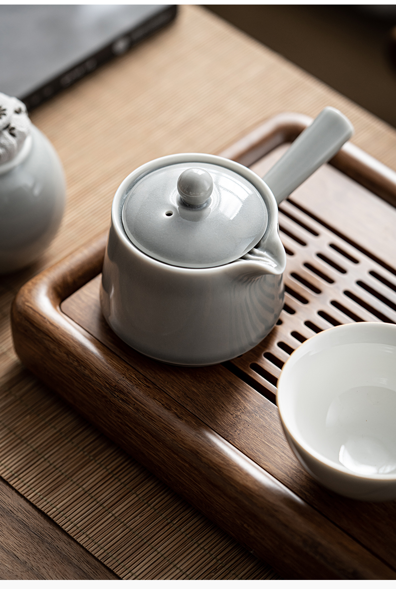 [SALE]“Originless” Handmade Ice-gray Glaze Ceramic Teapot With Side Handle-TeaTsy Official Website