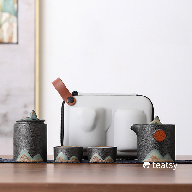 [SALE]“Breeze From Mountain Afar” - Handmade Black Pottery Easy Brew Tea Set With Protective Case-TeaTsy Official Website